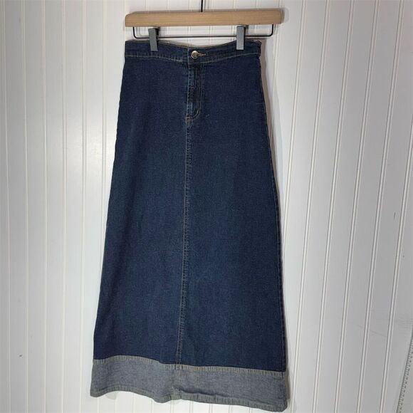 Vintage Y2K Forever 21 Dark Wash Denim Maxi Skirt USA Made Small Cottagecore - Picture 1 of 6